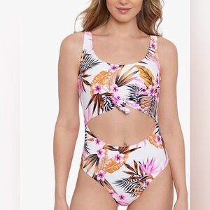Salt and Cove women’s Tropic floral Time Knot-Front Front-Cutout Swimsuit size M